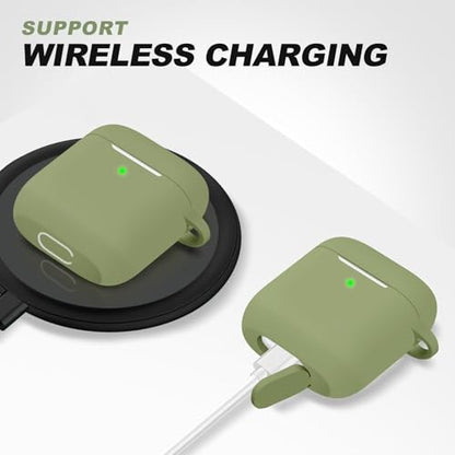 for AirPods Case Cover, Come with Clean Pen，Soft Silicone Protective Cover for Women Men Compatible with Apple AirPods 2nd 1st Generation Charging Case, Front LED Visible,Army Green - color: C3-Army Green+pen