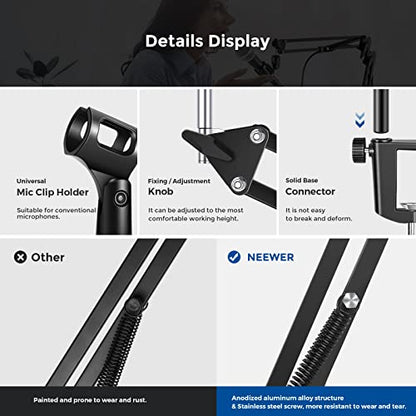 NEEWER Microphone Arm Stand, Suspension Boom Scissor Mic Arm Stand | 3/8" to 5/8" Screw, Cable Ties, Compatible with Blue Yeti, Snowball, Yeti X, Quadcast and Other Mics, Max Load 1.5kg - style: NW-35