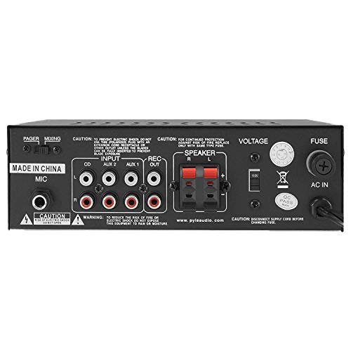 Home Audio Power Amplifier System - 2X120W Mini Dual Channel Mixer Sound Stereo Receiver Box w/ RCA, AUX, Mic Input - For Amplified Speakers, PA, CD Player, Theater, Studio Use - Pyle PTA4 Black