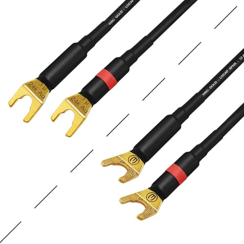 WORLDS BEST CABLES 25 Foot WBC-GOLD-LOCAP-SPKR-12 AWG - Low-Capacitance - Low-Inductance - High Purity OFC - Audiophile HiFi Speaker Cable Pair with Eminence Gold Spade Plugs - size: 25 FT, style: 2 Cables - Spade-Spade