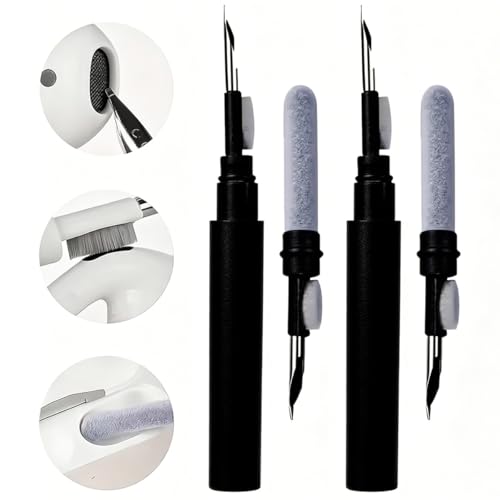 2-Pack Cleaning Brush Pen Set for Earbuds and Phones, Plastic Compact Cleaner Tool with Metal Tip (Black,White) - color: White + Black
