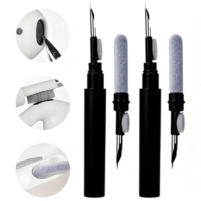 2-Pack Cleaning Brush Pen Set for Earbuds and Phones, Plastic Compact Cleaner Tool with Metal Tip (Black) - color: Black