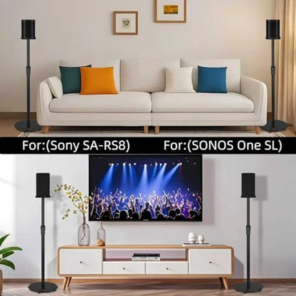 Floor Stand for Sony BRAVIA Theater Rear 8 SA-RS8 | Also Compatible with Sonos One SL | Height Adjustable (25.6”-40.2”) | Heavy Duty 6mm Steel, 33lb Load, Cable Management
