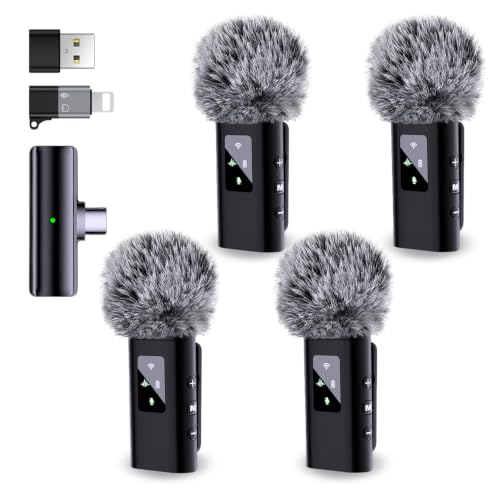 4 Wireless Lavalier Microphones Mini for iPhone Android Phone Pad PC