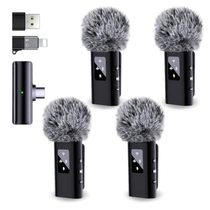 4 Wireless Lavalier Microphones Mini for iPhone Android Phone Pad PC