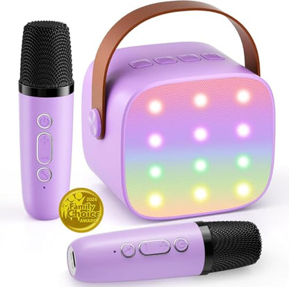 Mini Karaoke Machine with 2 Wireless Microphones, 2026 TOP Kids Portable Bluetooth Karaoke Machine for 3, 4, 5, 6, 7, 8, 9,10,11,12+Year Old, Christmas Birthday Gifts for Girls Boys Adults Home Party - color: Purple
