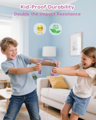 awatrue Kids Headphones for School, 74‑85‑94dB, 3.5mm Jack, HK07 | Foldable Wired Over Ear Headphones, for Toddler School/Travel/iPad/Tablet, Pink-Purple - color: Purple Pink