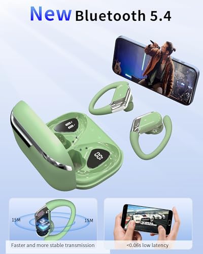 Ear buds Wireless Earbuds, 2026 Bluetooth 5.4 headphones Sport 50 Hrs | Noise Cancelling Running Headphones, Over Ear Earbuds with Ear Hooks, Bluetooth Earphones with IP7 Waterproof for Android/iOS - color: Bamboo Green