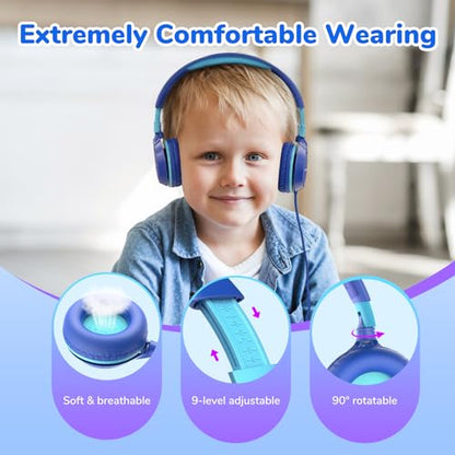 EarFun S1 Kids Headphones, Foldable Wired Headphones for Kids, Lightweight | Stereo Sound, Adjustable Headband, 85dB Volume Limit, Portable On-Ear Headphone for School/Travel/Boys/Girls/PC/Tablet, Blue - color: Blue