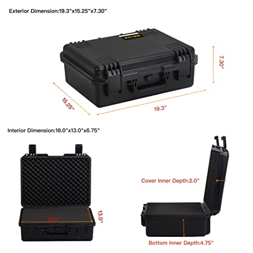 MEIJIA Premium Waterproof Hard Camera Case,Hard Case with customizable fit foam,Full Protection with Light&Convenient Design,Elegant Black (19.3"x15.25"x7.3") - size: 19.3"x15.25"x7.3"