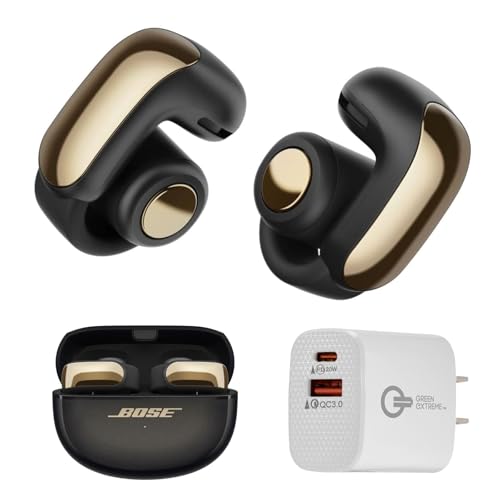 Bose Ultra Open Bluetooth Earbuds, True Wireless Earbuds with OpenAudio for Awareness, Clip On Design for Comfort, Immersive Audio, Up to 48 Hrs of Playtime + 20W Wall Charger (Desert Gold) - color: Desert Gold