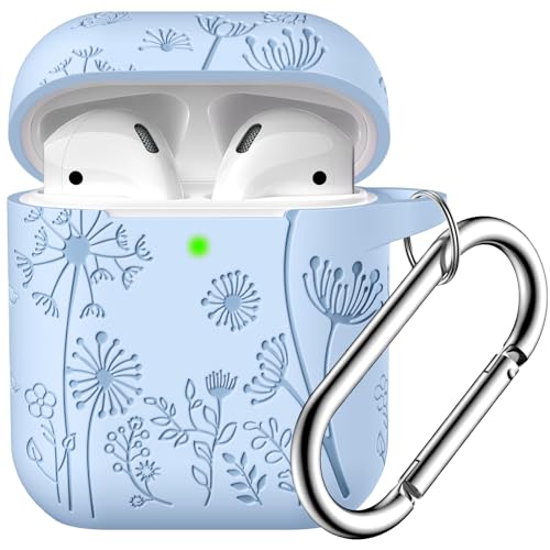 Lerobo for AirPod Case 2nd/1st Generation with Keychain | Flower Engraved Soft Silicone Shockproof Cover for AirPods 2 Case, Wireless Charging, Led Visible, One-piece Design, Lilac - color: Lilac