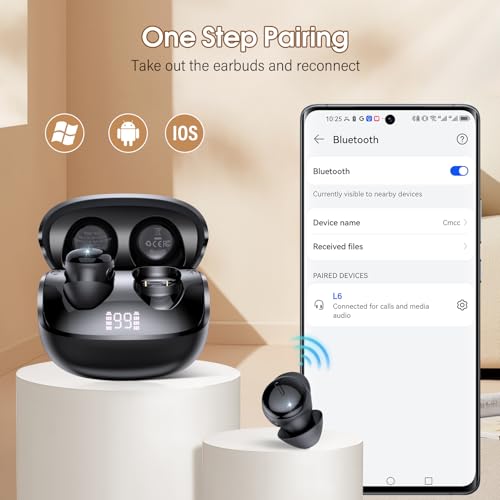 Sleep Earbuds Bluetooth 5.4, Mini Light-Weight Headphones for Side Sleepers | Features Sleep Mode & Built-in White Noise for Relaxing. 48H Battery & Clear Calls. Perfect Mini Earphones for Sound Sleep