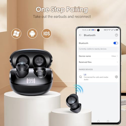 Sleep Earbuds Bluetooth 5.4, Mini Light-Weight Headphones for Side Sleepers | Features Sleep Mode & Built-in White Noise for Relaxing. 48H Battery & Clear Calls. Perfect Mini Earphones for Sound Sleep