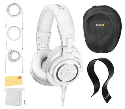 Audio-Technica ATH-M50x Professional Monitor Headphones - White Bundle with Case, Stand, and Austin Bazaar Polishing Cloth - color: White, style: M50X