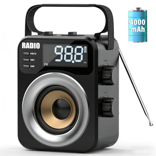 Portable AM/FM/WB/SW Radio, 4000mAh Rechargeable & 3×D Cell Battery Powered | Bluetooth Digital Radios 10W Speaker,TF/USB Playback,LCD Display Weather Alert For Home Outdoor Emergency
