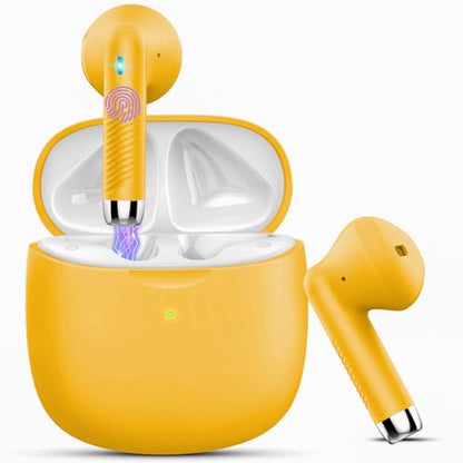 Wireless Earbuds, Bluetooth 5.4 Headphones in Ear with Noise Cancelling Mic | Bluetooth Earbuds Stereo Bass, IP7 Waterproof Sports Earphones, 32H Playtime USB C Charging Ear Buds Yellow for Android iOS - color: butter yellow