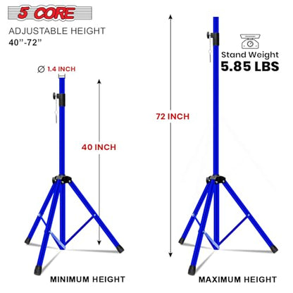 5 Core Speaker Stand Pair Universal Mount Steel Construction 132 Lb Capacity Stable Tripod w/Adjustable Height 72” w 35mm Compatible Insert Metal Safety Pin Included Bag - color: Blue