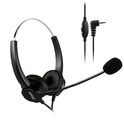 AGPTEK® Telephone Headset 2.5MM Jack with Microphone Noise Canceling | Wired 6FT, for Call Center, Binaural Headset, with Boom-Style Mic for Most Cordless Phones