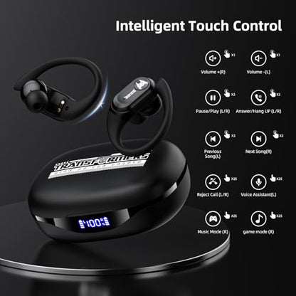 Transformers Earbuds T26 Pro, Bluetooth 5.4 Wireless Gaming Earbuds with Mic, Over Ear Earbuds with Earhooks, 65H Playtime, Deep Bass, IPX5 Waterproof (Scourge Black) - color: Scourge - Black