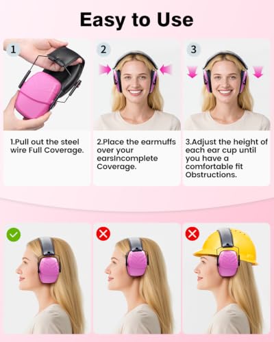 2Pack Ear Protection NRR 35dB Hearing Protection Ear Muffs for Shooting - color: Pink