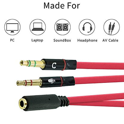 SaiTech IT 3.5mm Female to Dual Male Headphone Splitter, Mic Audio, Red | .5mm Female to 2 Dual Male Headphone Microphone Y Splitter Cable Mic Audio Stereo Jack Earphones - size: 2 Pk Red 2M 1F