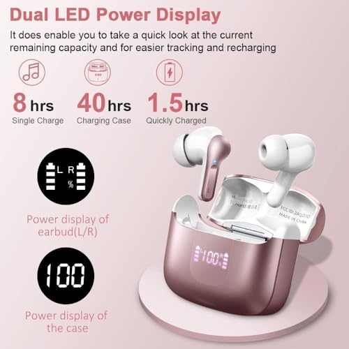 Wireless Earbuds, Bluetooth 5.3 Headphones NEW Ear Buds 40H Bass Stereo - color: Rosegold