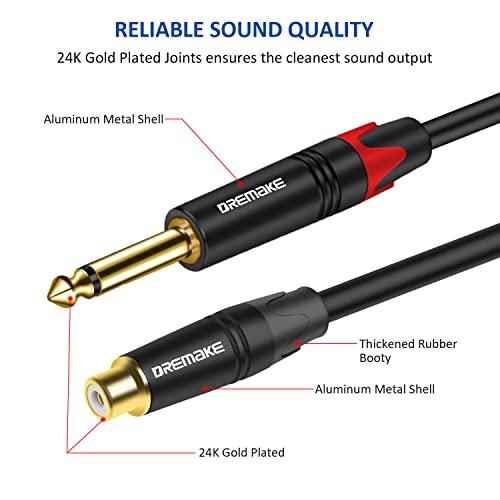 2 x 6.35mm to 2 x RCA Audio Extension Cable 10FT, Dual 1/4 Inch(6.35mm) TS Male to Dual RCA Female Adapter Cord, 2 x TS 1/4'' to 2RCA Stereo Interconnect Cable for AV Receiver Amplifier - 3M - size: 10FT/3.0M