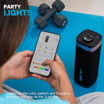 JLab, JBuds Party, Portable Bluetooth Speaker, IP56 Waterproof, Multi-Speaker Connect, RGB Lighting, Black - color: Black