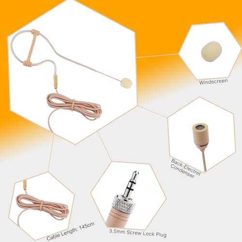 Headset Microphone Compatible with Sennheiser Wireless Bodypack 3.5mm Lock | Omnidirectional condenser capsule with hidden over-ear fit, windscreen, clear audio for stage, church, podcast, broadcast