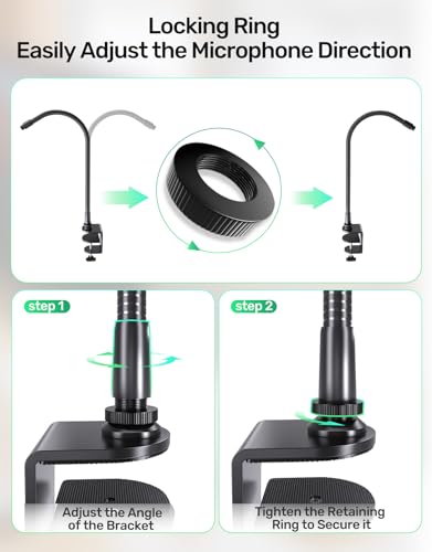 19 Inch Gooseneck Microphone Holder for Podium, 【Heavy-Duty】 2.5 lb Max | Thickened Aluminum Flexible Gooseneck, 2 Mic Holders, 1/4" and 3/8" Adapters, Desk Clamp, Ideal for Gaming, Podcast - size: Heavy-Duty Clamp