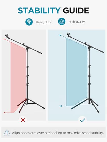 InnoGear Mic Stand Floor Microphone Stand Tablet Phone Holder for Singing | Tripod Base, Portable for Travel, Easy Height Adjustment, Stable Boom Arm, Broadly Compatible, Fit Tablets from 4.92"-9.92"