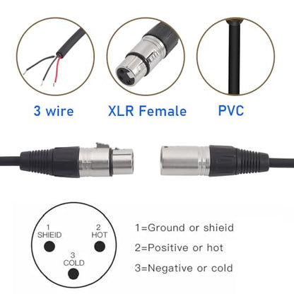 2PCS 1FT XLR 3PIN M/F to 3Wire Pigtail Cable with HeatShrink Tubes | 1 Male plus 1 Female kit，Perfect for Microphone Replacement or Repair - style: XLR M/F