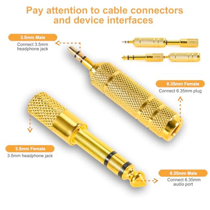 QAJOPFN 4 Pack Headphone Jack Adapter - 3.5mm (1/8 inch) Male to 6.35mm (1/4 inch) Female and 6.35mm (1/4) to 3.5mm (1/8) Audio Adapter for Player, Headphone, Guitar Amplifier