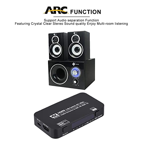 HDMI Switch 4x1 with Audio Extractor, 4K@60Hz Ultra HD HDMI Switcher with Optical TOSLINK SPDIF, 3.5mm Audio Support ARC Function, 3D, 1080P @120Hz, 4Kx2k @60Hz HDTV (IR Remote Control)