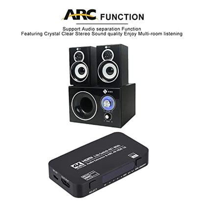 HDMI Switch 4x1 with Audio Extractor, 4K@60Hz Ultra HD HDMI Switcher with Optical TOSLINK SPDIF, 3.5mm Audio Support ARC Function, 3D, 1080P @120Hz, 4Kx2k @60Hz HDTV (IR Remote Control)
