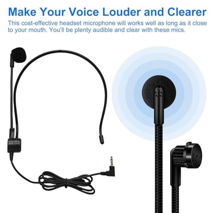 Kinizuxi Hands Free Microphone Headset Mic,Flexible Wired Boom for Voice Amplifier, 3.5mm Connector Jack Headset Microphone for Singing,Speaking,Teachers,Coaches,Presentations, Seniors and More | Hands-Free 3.5mm Wired Boom Headset Microphone for Singing,