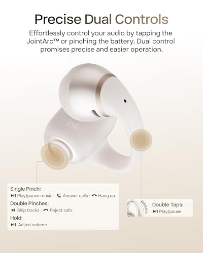 SHOKZ OpenDots 2 Open-Ear Clip-On Earbuds, White, Dolby Audio, 3 Mics | Deep Bass, 40H Playback, Bluetooth 6.1, IP57 Waterproof, AI Noise Reduction, Wireless Fast Charging - color: Pearl white