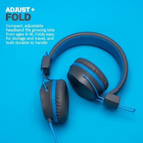 JLab, JBuddies Studio, Kids Wired on-Ear Headphones, Bundle with USB-C Adapter, Volume limiting, Foldable, Grey/Blue - color: Grey / Blue, size: Bundles