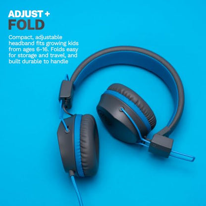 JLab, JBuddies Studio, Kids Wired on-Ear Headphones, Bundle with USB-C Adapter, Volume limiting, Foldable, Grey/Blue - color: Grey / Blue, size: Bundles