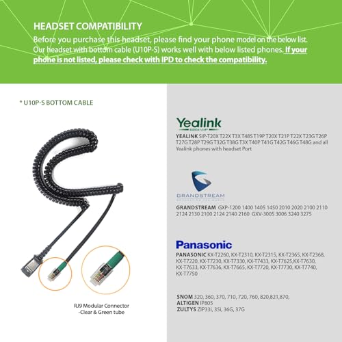 IPD IPH-215 Phone Headset Binaural Wired QD to RJ9 | Compatible with Yealink SIP, Compatible with Grandstream, Compatible with Sangoma - color: 215-DG-FOAM