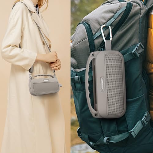 co2CREA Soft Silicone Case for Bose SoundLink Flex 2nd Gen, Sandstone | Skin-Friendly Handle, Adjustable Shoulder Strap, Crossbody Carrying, Aluminum Carabiner, Lightweight - color: Sandstone Case