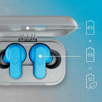 Skullcandy Dime 2 Wireless In-Ear Bluetooth Earbuds - Light Grey/Blue | Bluetooth, Noise Isolating Fit, 12 Hours Battery, Microphone for iPhone Android, Easy Carry with Integrated Lanyard - color: Light Grey/Blue, size: One