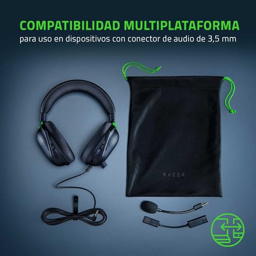 Razer BlackShark V2 Gaming Headset: THX 7.1 Spatial Surround Sound - 50mm Drivers - Detachable Mic - for PC, PS4, PS5, Switch, Xbox One, Xbox Series X|S - 3.5mm Audio Jack & USB DAC - Black