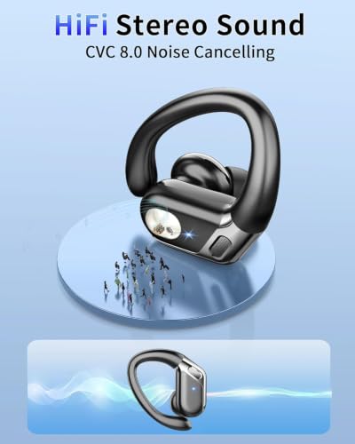 2026 Ear buds Wireless Earbuds, Bluetooth 5.4 headphones Sport 50 Hrs | Noise Cancelling Running Headphones, Over Ear Earbuds with Ear Hooks, Bluetooth Earphones with IP7 Waterproof for Android/iOS - color: Dark Black