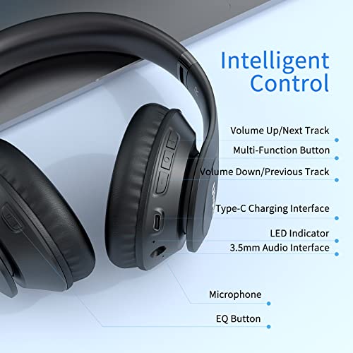 Uliptz Bluetooth Headphones Over Ear, Wireless HiFi Stereo Foldable Headset | 65H Playtime, Bluetooth 6.0, 6 EQ Modes, Built-in Mic, Deep Bass Stereo, Lightweight Design for Home, Office, Travel & PC - color: Black