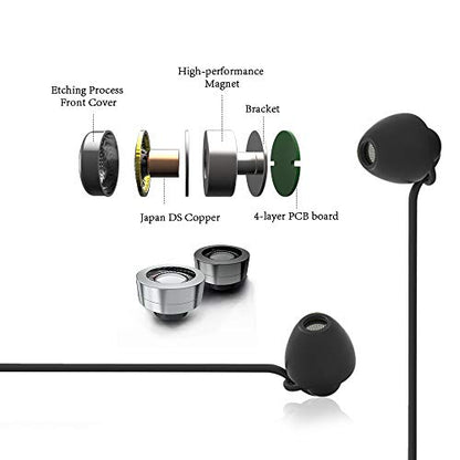 Sleeping Headphones Earphones, Soft Comfortable Silicone Noise Isolating Earbuds with Mic Earplugs for Nighttime, Insomnia, Travel, Sport, Meditation & Relaxation (Black)