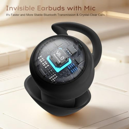 Sleep Earbuds Bluetooth with Noise Blocking for Side Sleepers | Wireless Sleeping Headphones,with LED Display,Invisible Sleep Earbuds,Black - color: Black