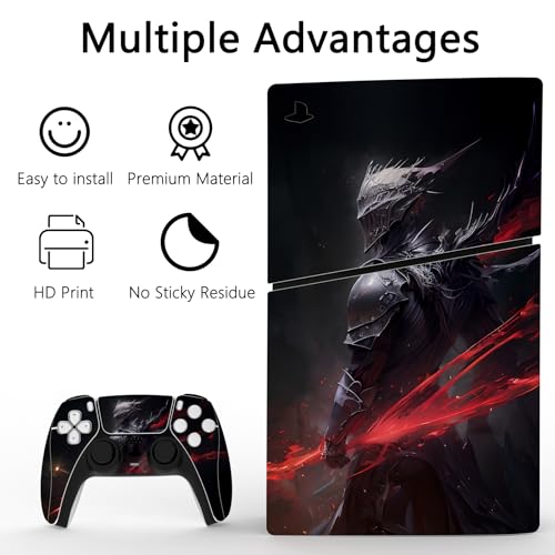 PlayVital Full Set Skin Sticker for ps5 Slim Console Disc Edition (The New Smaller Design), Vinyl Skin Decal Cover for ps5 Controller & Headset & Charging Station & Media Remote - Abyss Knight - color: Abyss Knight
