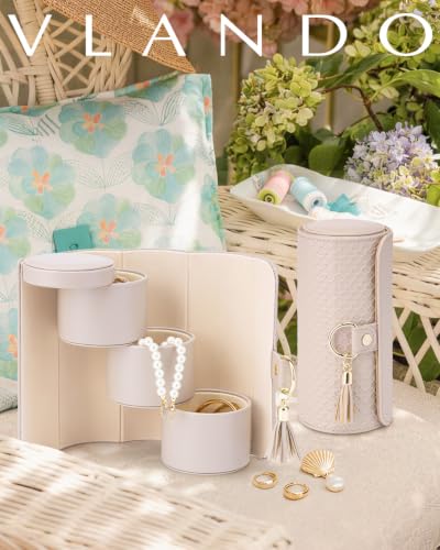 VLANDO Travel Jewelry Organizer, 3 Tier Roll Up Design, Hard Shell Storage | Stepped Sections Compartments Keep Jewelry Visible, Soft Lining Protect Pieces, Snap Closure, Travel Gift for Women Girl - color: E.Grey